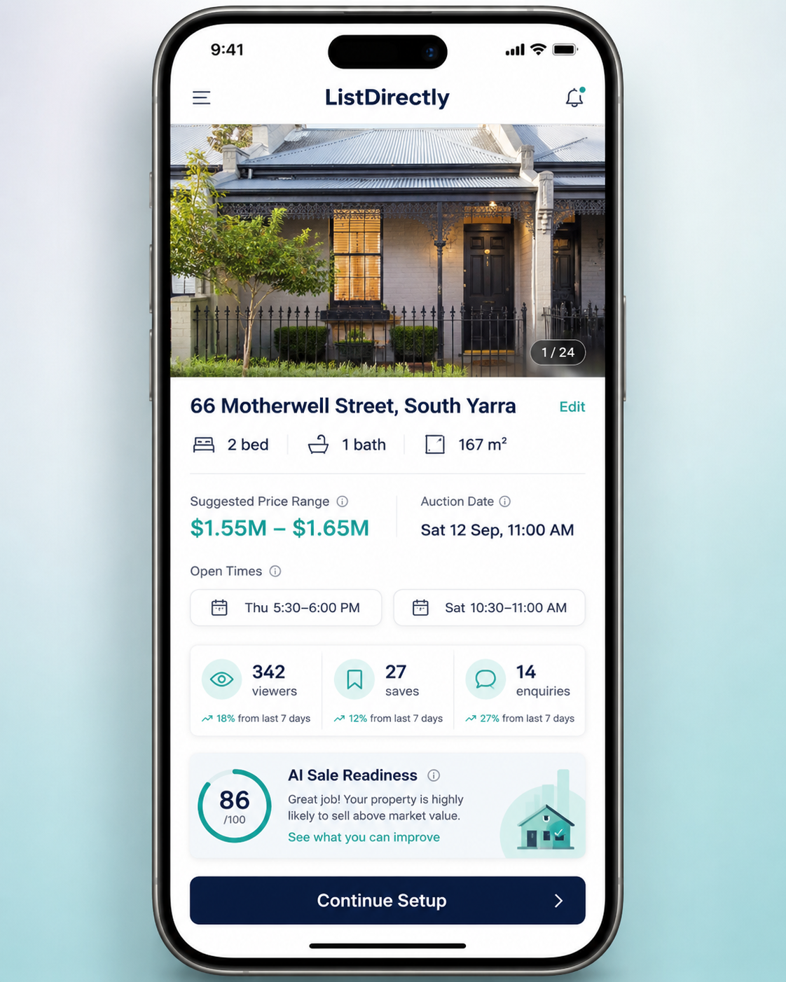 ListDirectly property dashboard showing 66 Motherwell Street South Yarra